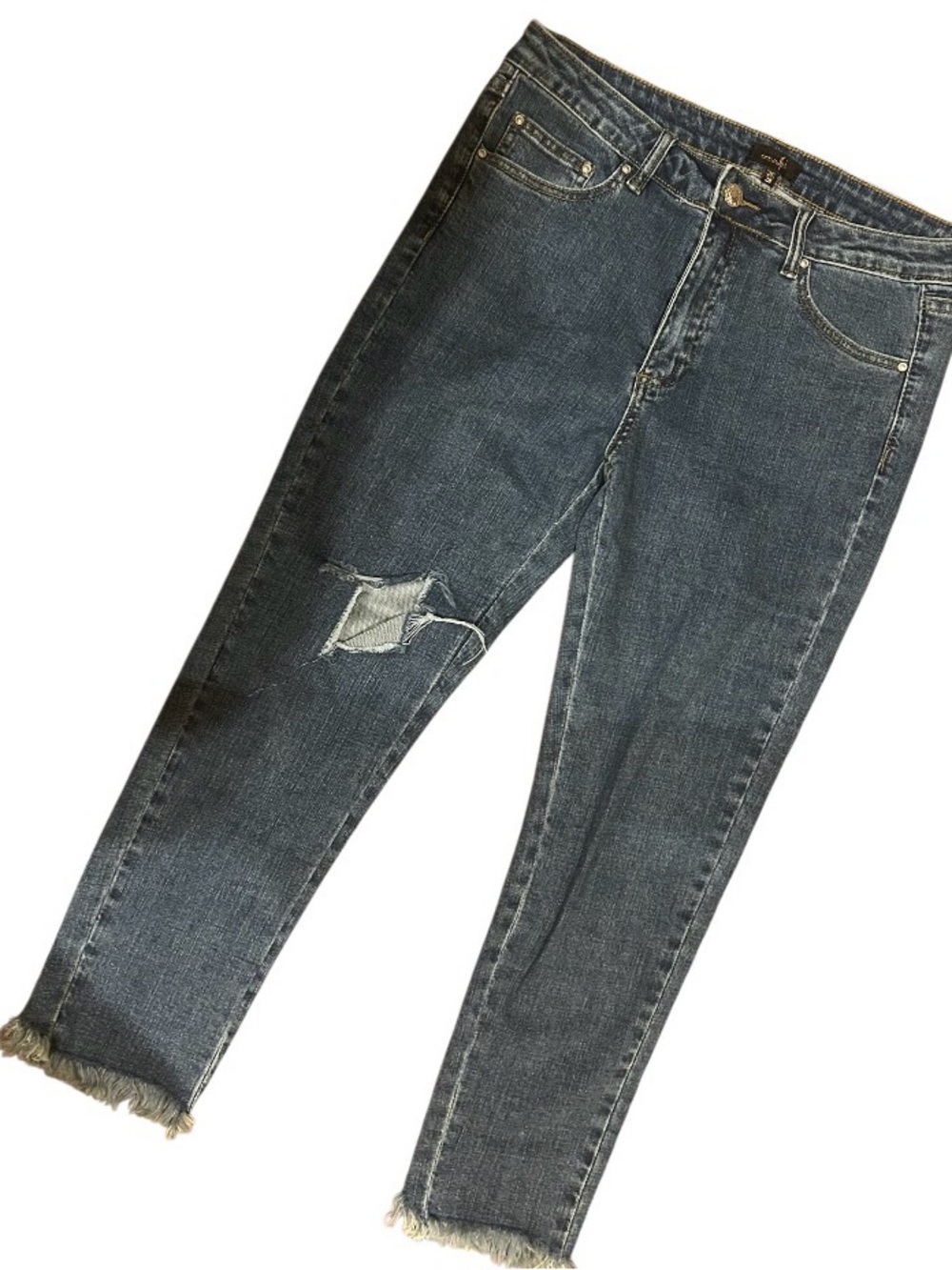 On Twelfth Women’s Dark Blue Distressed High-Rise Jeans